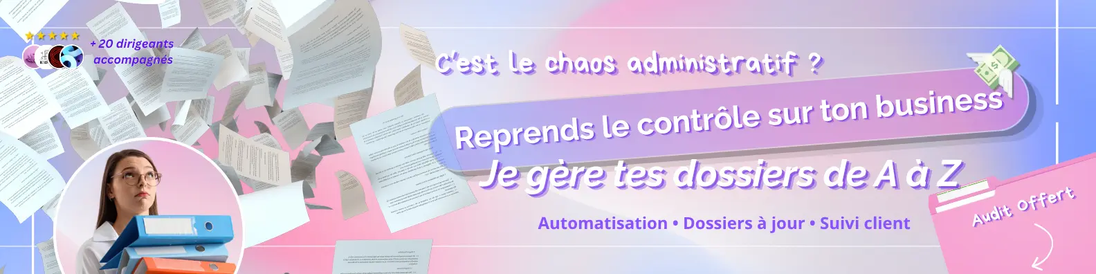 Bannière LinekdIn réalisée par AM 2.0 - Secteur assistance administrative
