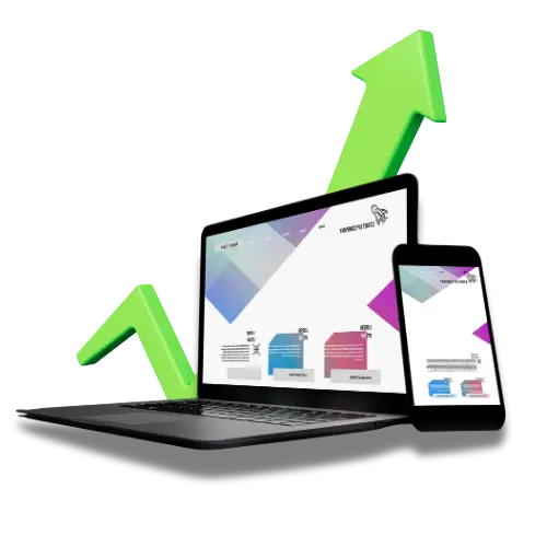 Oridnateur et téléphone représentant un site web avec une flèche de croissance