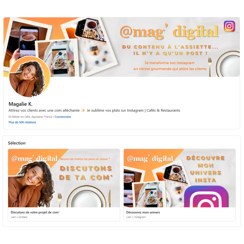 Réalisation d'un profil LinkedIn pour une Community Manager Food