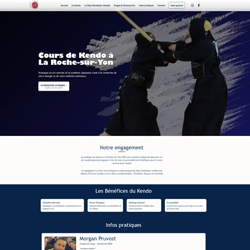 Aperçu de la page web de Dojo Shodokan Vendée réalisée par AM 2.0